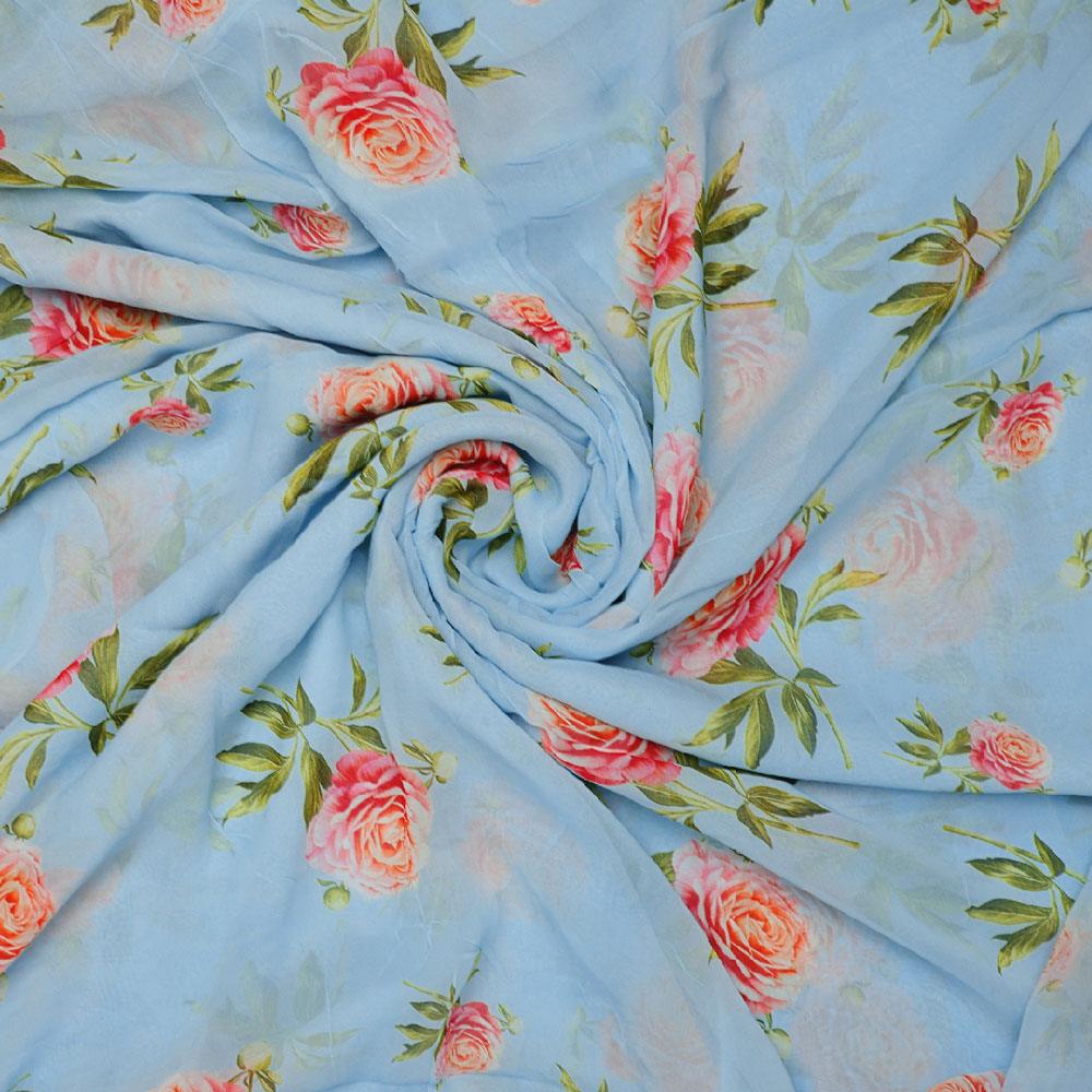 Skyblue Flower Pure Georgette Printed Fabric - FAB VOGUE Studio®