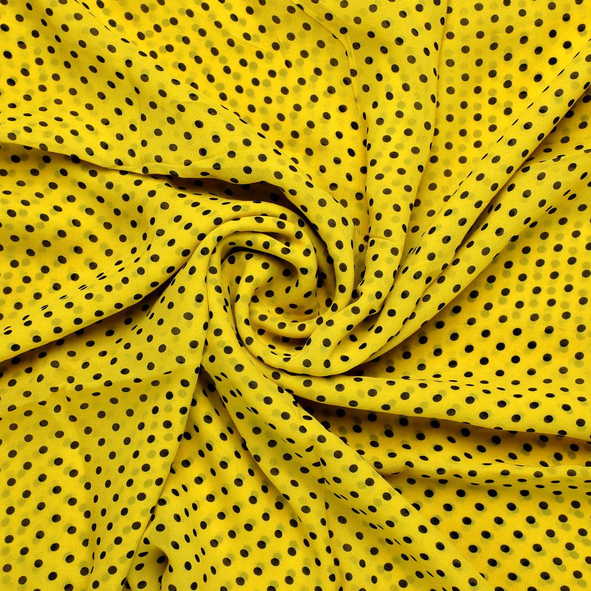 Yellow Polka Dot Digital Printed Fabric - Pure Georgette - FAB VOGUE Studio®