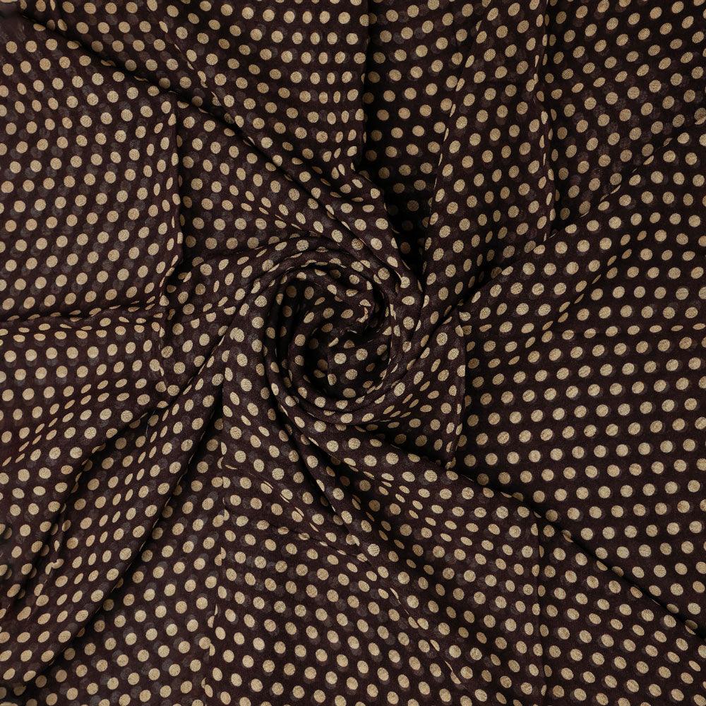 Brown Polka Dot Digital Printed Fabric - Pure Georgette - FAB VOGUE Studio®