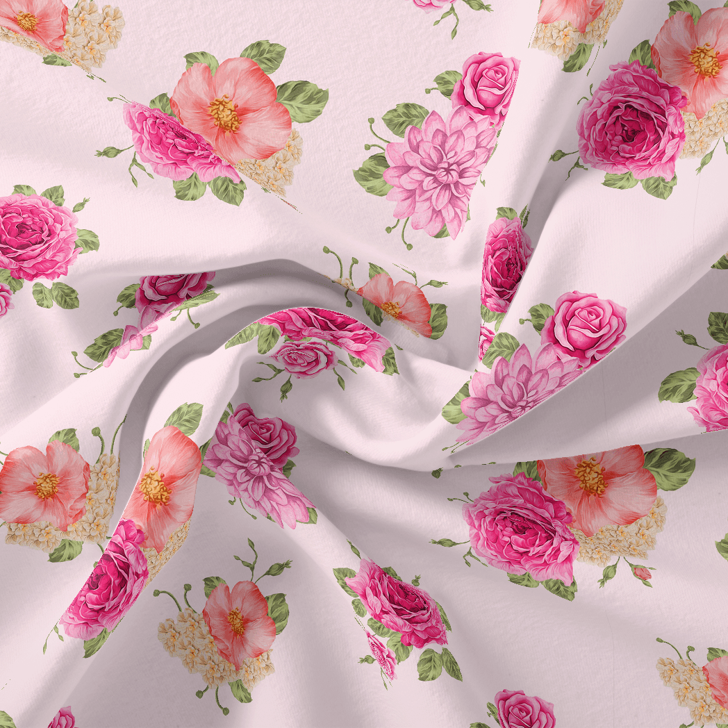 Simple And Beautiful Roses With Pink Lotus Digital Printed Fabric - Pure Georgette - FAB VOGUE Studio®