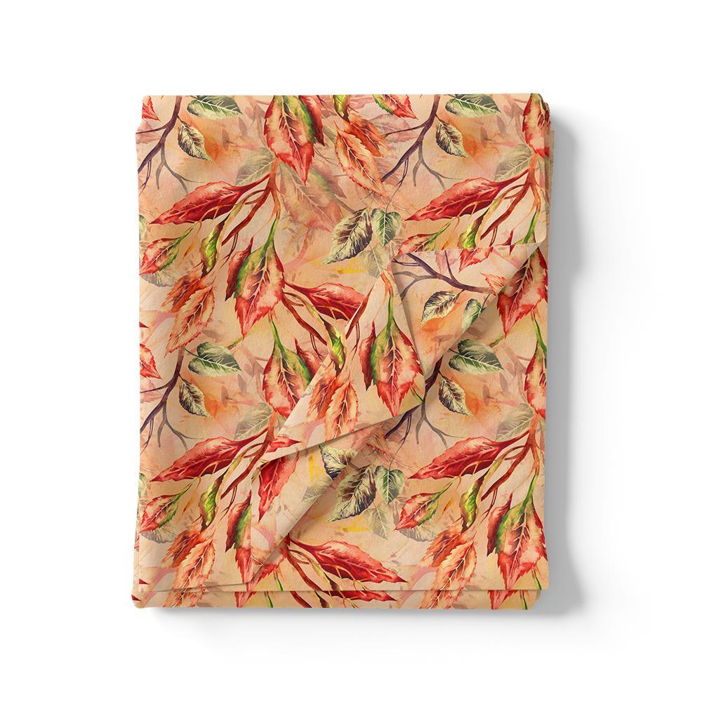 Beautiful Watercolour Gradient Autumnal Leaves Digital Printed Fabric - Pure Georgette - FAB VOGUE Studio®