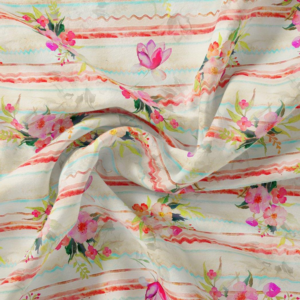 Decorative Watercolour Spring Floral Digital Printed Fabric - Pure Georgette - FAB VOGUE Studio®