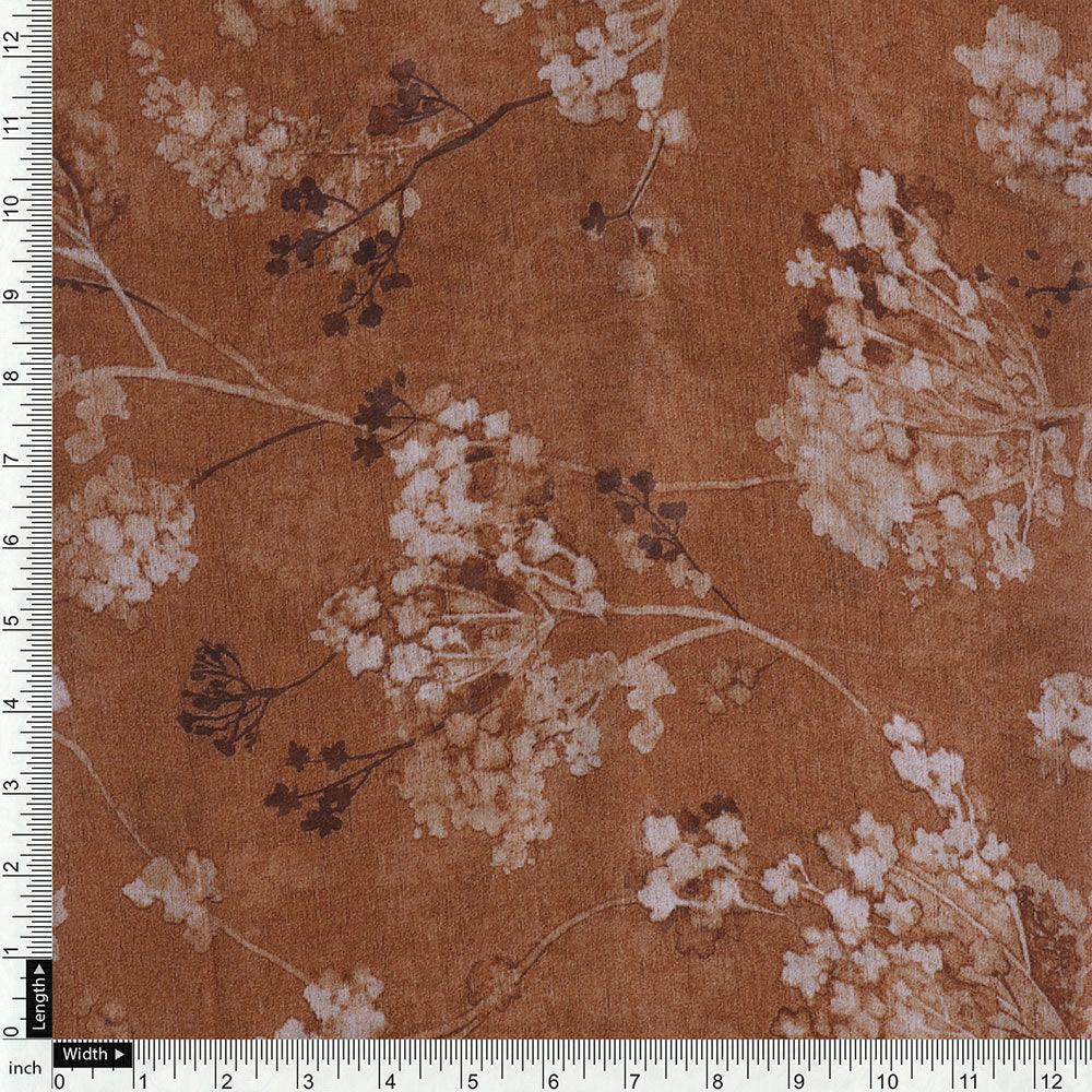 Brown Brush Painted Flower Digital Printed Fabric - FAB VOGUE Studio®