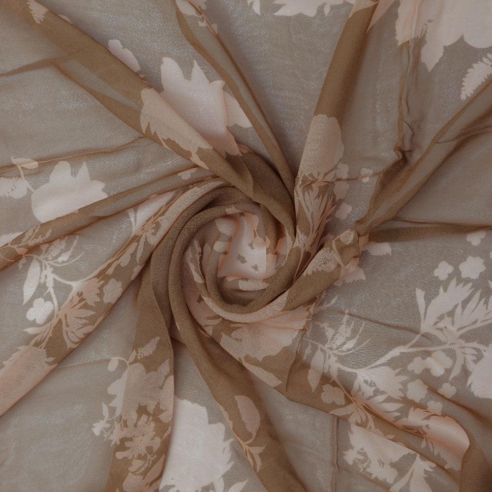 Beautiful Brown Floral Branch Digital Printed Fabric - Pure Georgette - FAB VOGUE Studio®