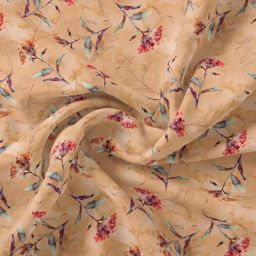 Botanical Red And Orange Floral Flower Digital Printed Fabric - Pure Georgette - FAB VOGUE Studio®