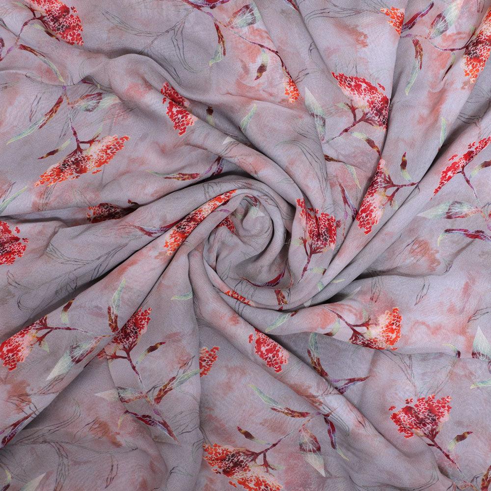 Ixora Flower With Leaves Digital Printed Fabric - Pure Georgette - FAB VOGUE Studio®