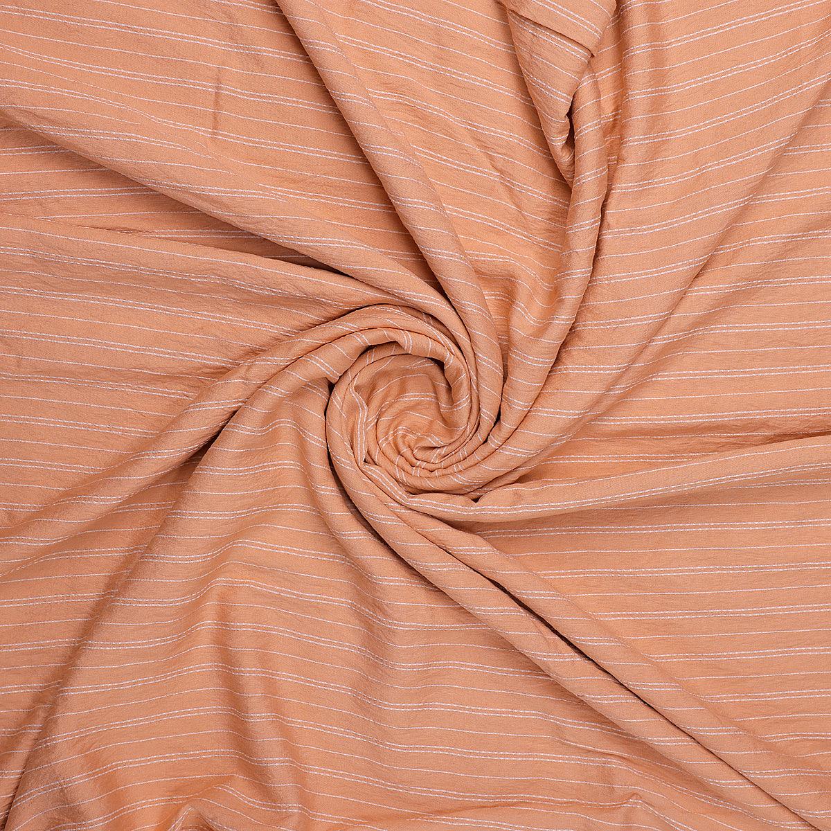 Peach Colour Pin Stripes Self Patterned Dyed Fabric - FAB VOGUE Studio®