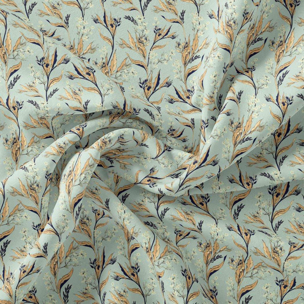 Fluid Rama Crop Branch Motif Digital Printed Fabric - Pure Muslin - FAB VOGUE Studio®