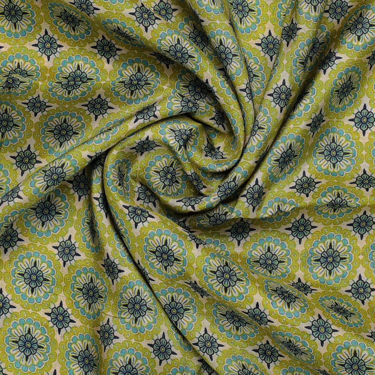 Attractive Tiny Green Link Flower Digital Printed Fabric - Pure Muslin - FAB VOGUE Studio®