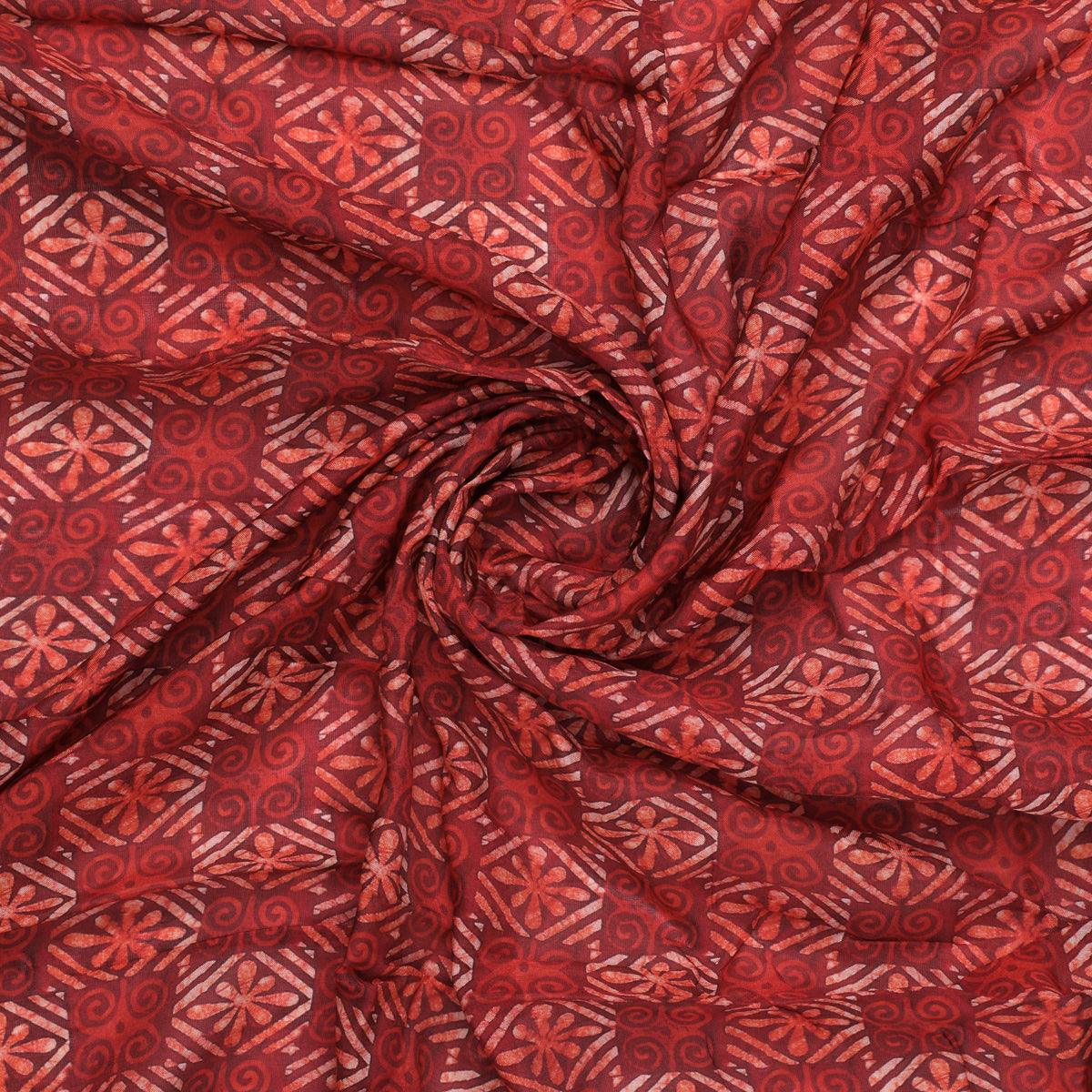 Darkred Abstract Pure Muslin Printed Fabric Material - FAB VOGUE Studio®