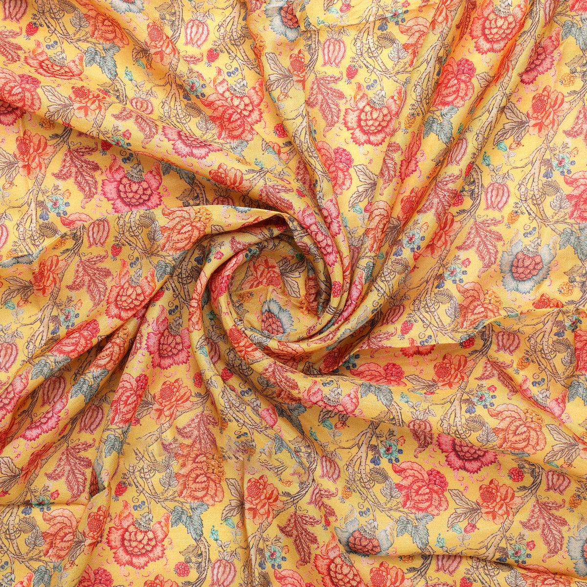 Darkolivegreen Jacobean Pure Muslin Printed Fabric Material - FAB VOGUE Studio®