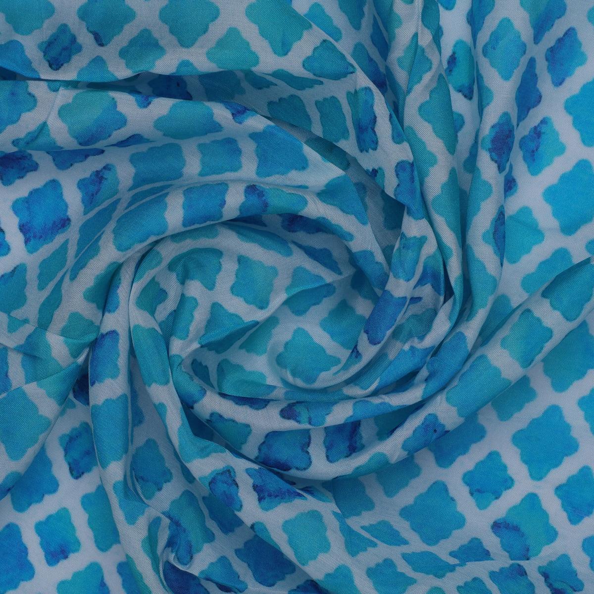 Blue Lattice Lovely Seamless Digital Printed Fabric - Pure Muslin - FAB VOGUE Studio®