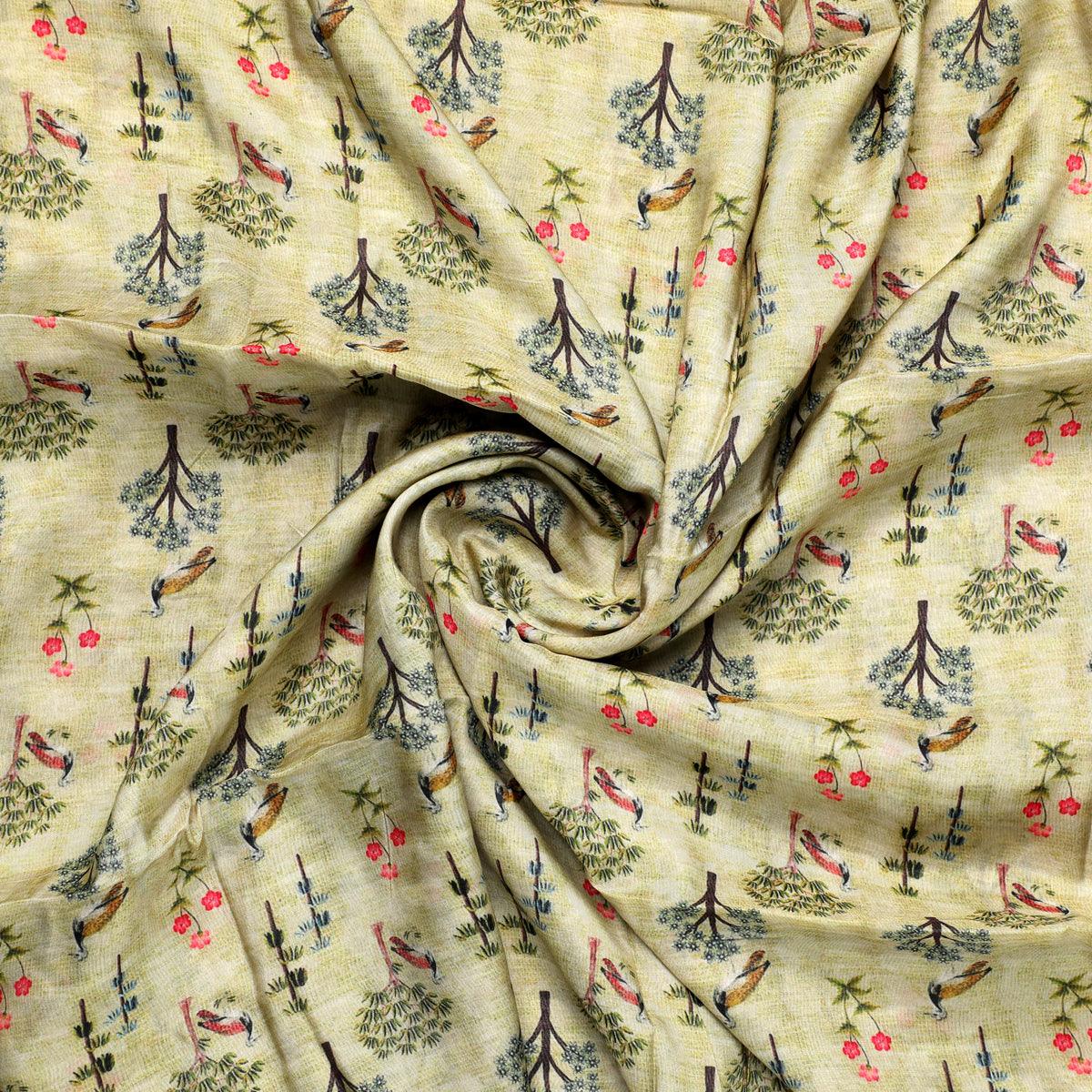 Pista Chinoiserie With Birds Digital Printed Fabric - Pure Muslin - FAB VOGUE Studio®