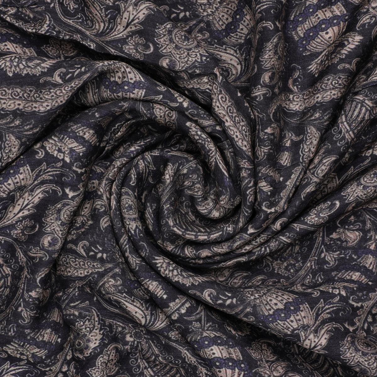 Brown Paisley Seamless Digital Printed Fabric - Pure Muslin - FAB VOGUE Studio®