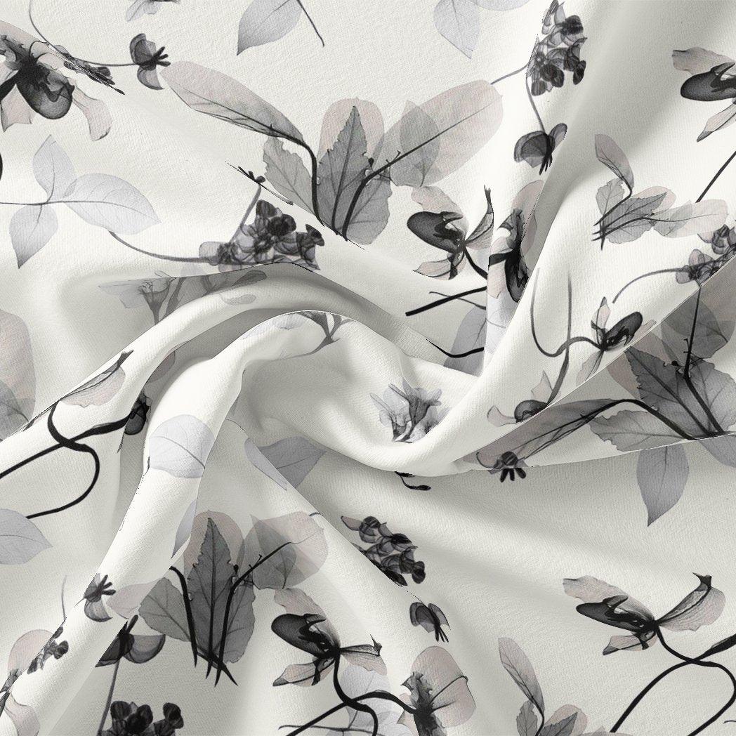 Black Floating Flowers Digital Printed Fabric - Pure Muslin - FAB VOGUE Studio®