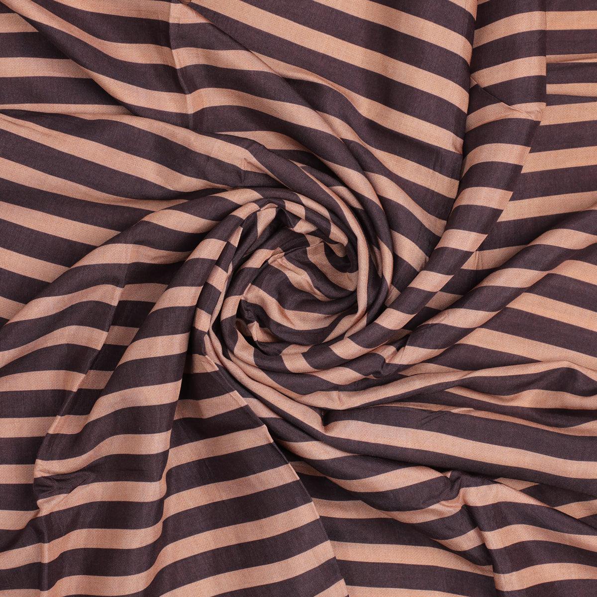 Brown Stripes Digital Printed Fabric - Pure Muslin - FAB VOGUE Studio®