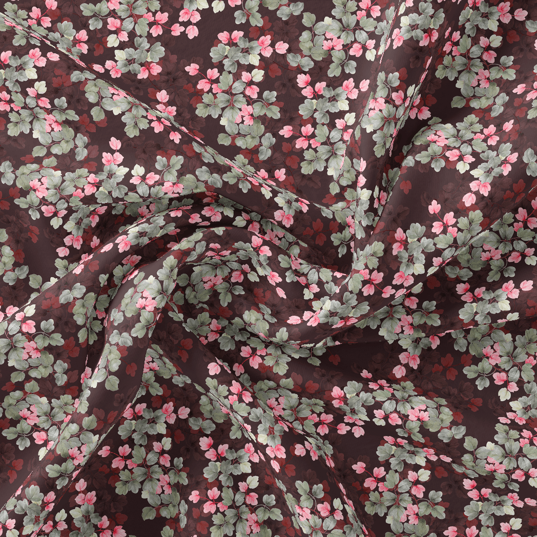 Beautiful Pink With Grey Leaves Digital Printed Fabric - Pure Muslin - FAB VOGUE Studio®