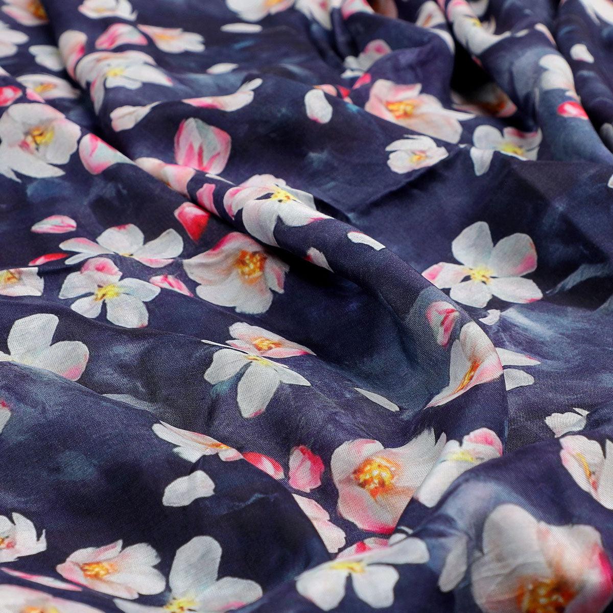 Pure Muslin Fabric Dark Cyan Floral Printed Fabric For Top FAB VOGUE Studio
