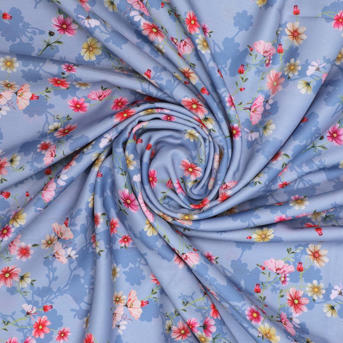 Colour Full Daisy With Spotted Background Digital Printed Fabric - Rayon - FAB VOGUE Studio®