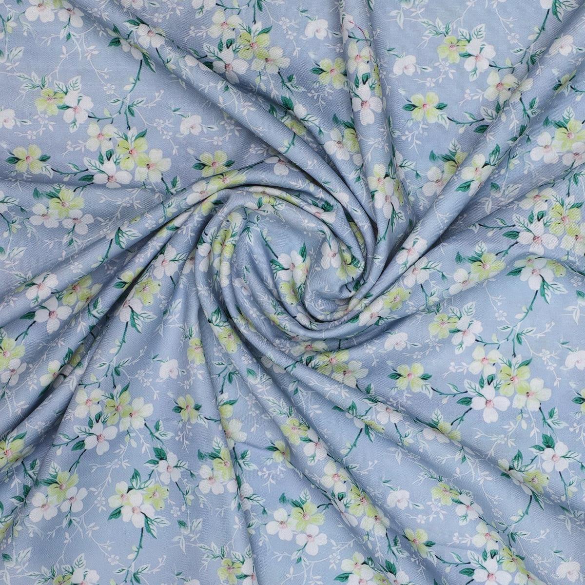 Beautiful White Jasmine Valley Flower Digital Printed Fabric - Rayon - FAB VOGUE Studio®