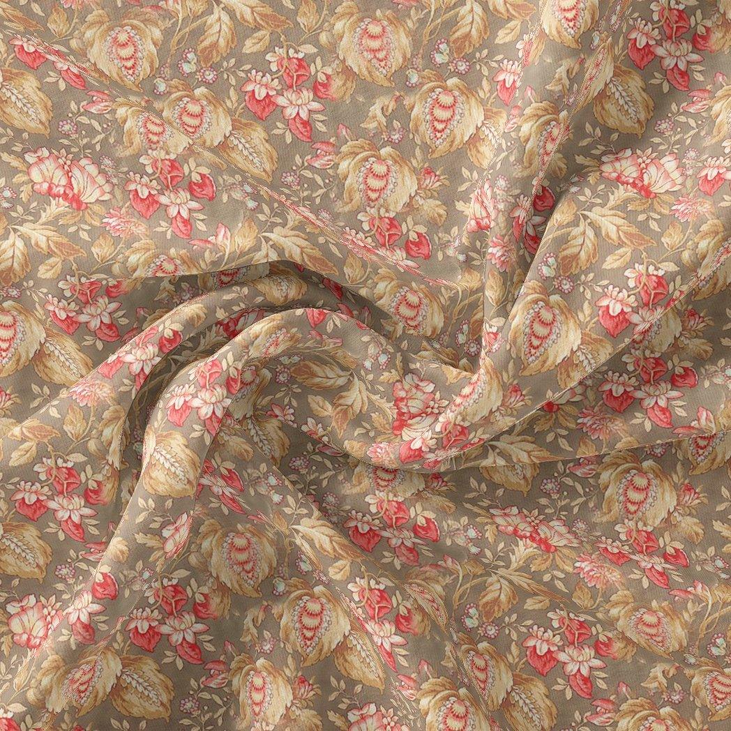 Decorative Leaves With Chiku Brown Digital Printed Fabric - Rayon - FAB VOGUE Studio®