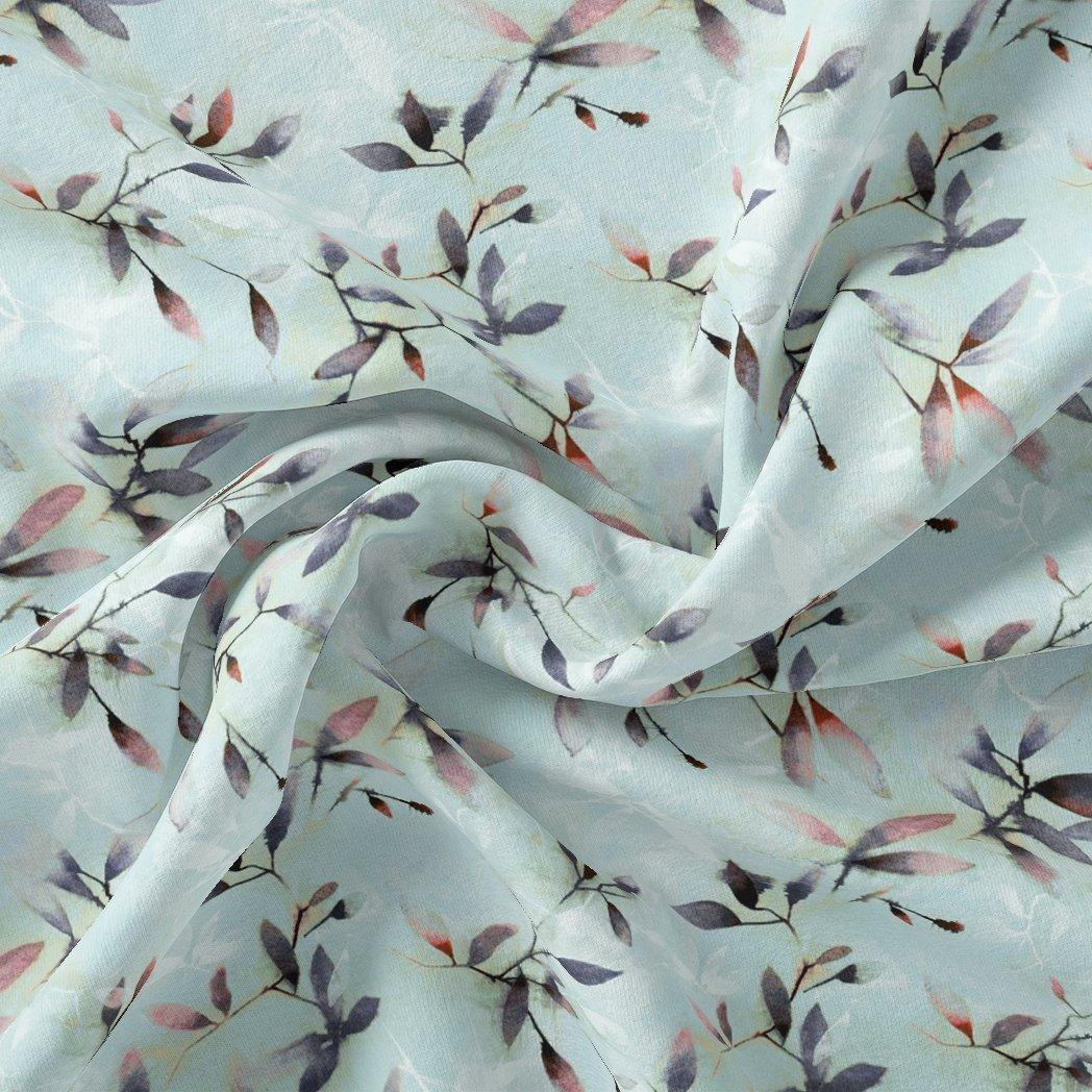 Bluish Thin And Light Leaves Digital Printed Fabric - Rayon - FAB VOGUE Studio®