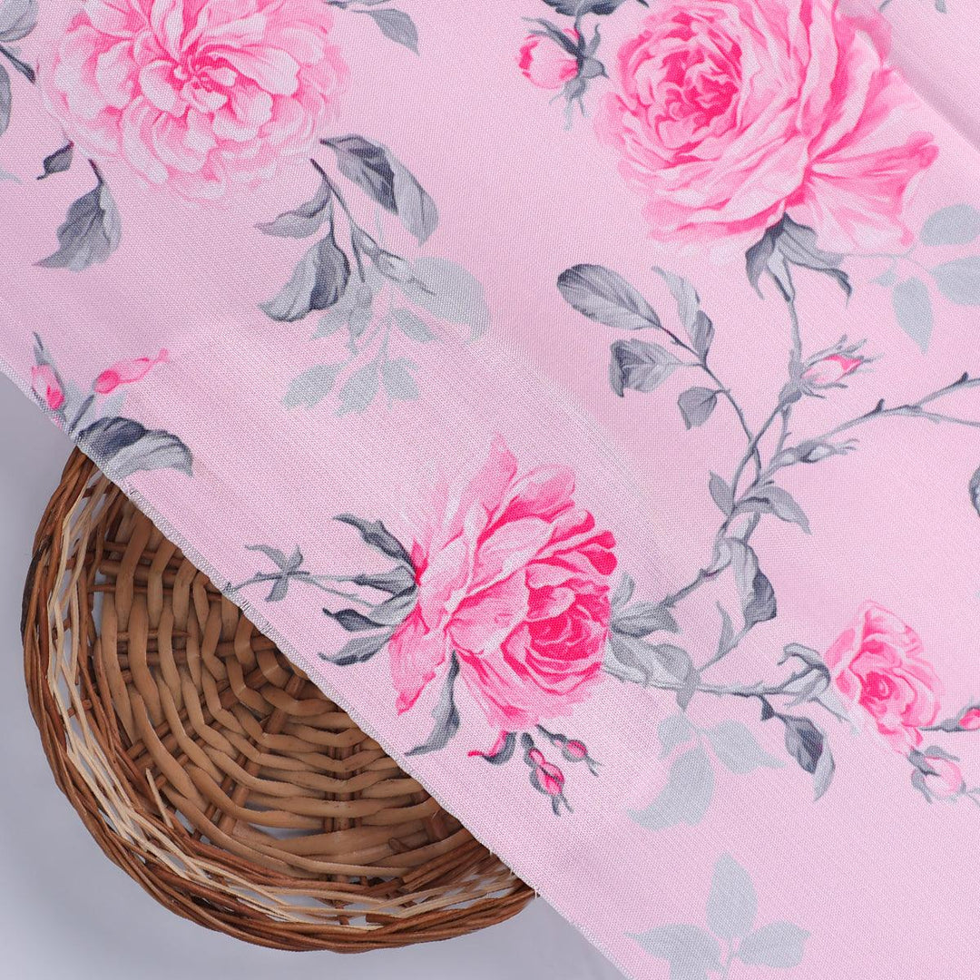 Pink Rose Allover Digital Printed Fabric - Rayon - FAB VOGUE Studio®