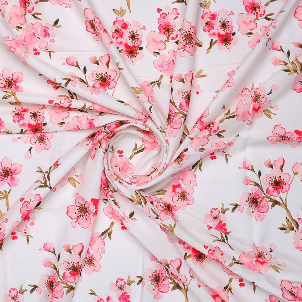 Beautiful Red Flowers over White Base Digital Printed Fabric - FAB VOGUE Studio®