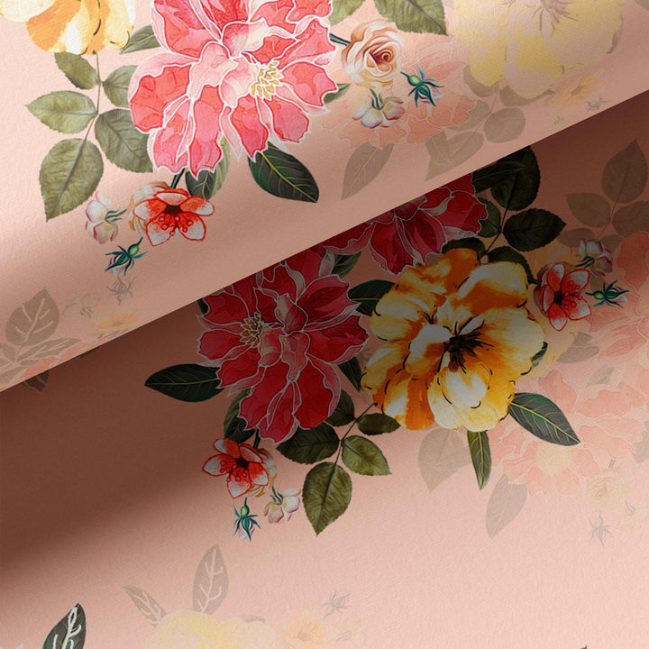 Colorful Floral Peach-Base Digital Printed Fabric - FAB VOGUE Studio®