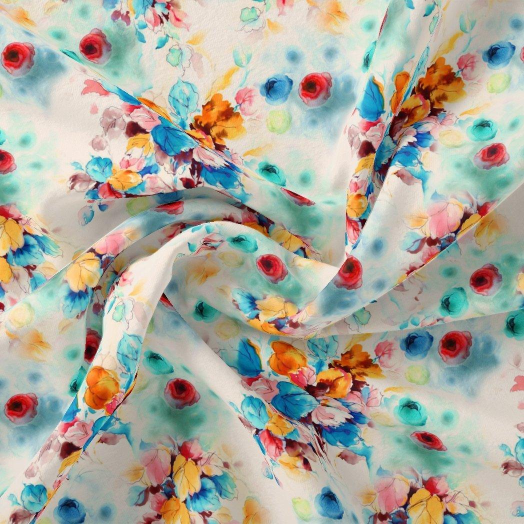 Rainbow Colourful Tulip Roses Digital Printed Fabric - Rayon - FAB VOGUE Studio®