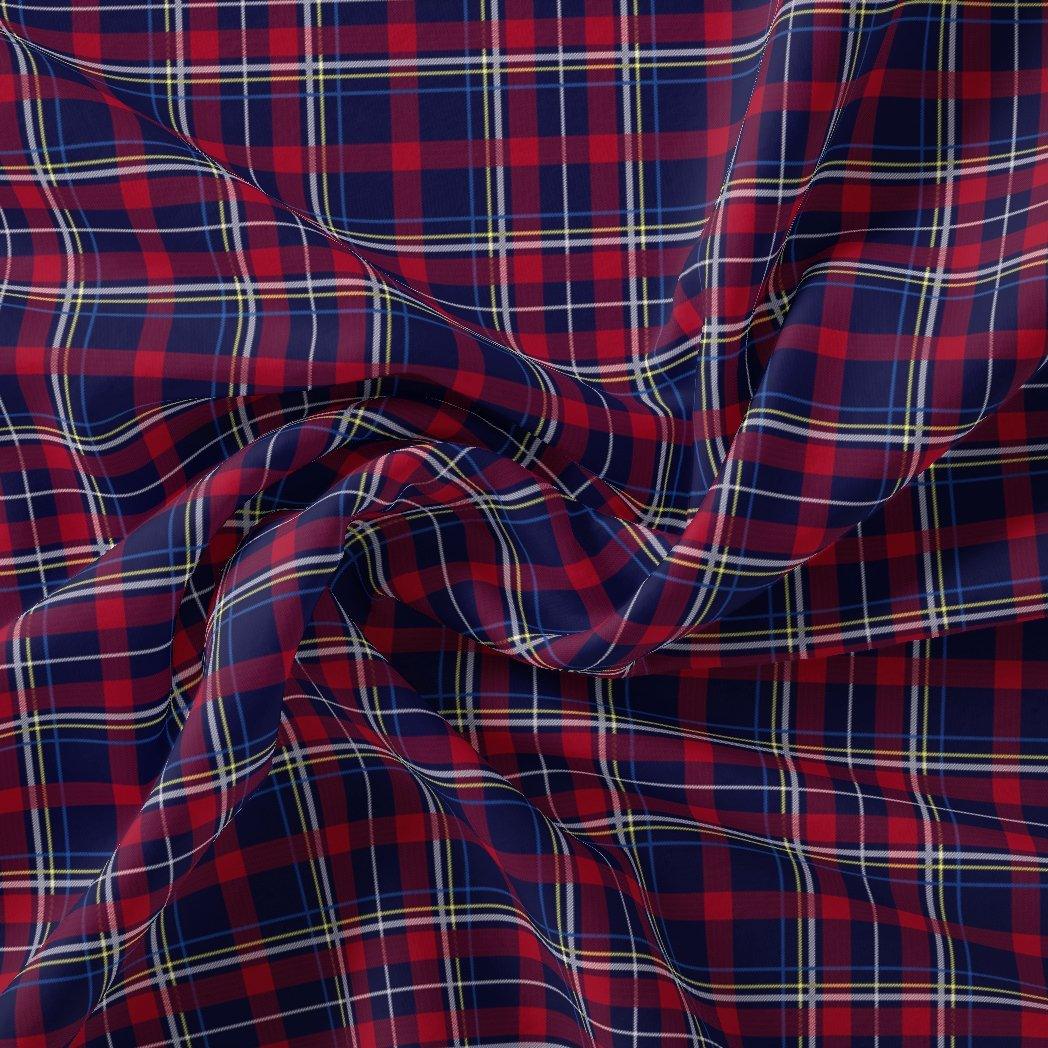 Gingham Pattern With Red And Blue Colour Digital Printed Fabric - Rayon - FAB VOGUE Studio®