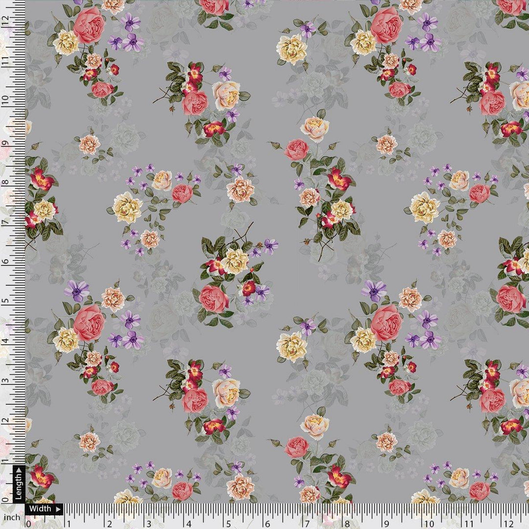 Natural Colourful Roses Digital Printed Fabric - Rayon - FAB VOGUE Studio®