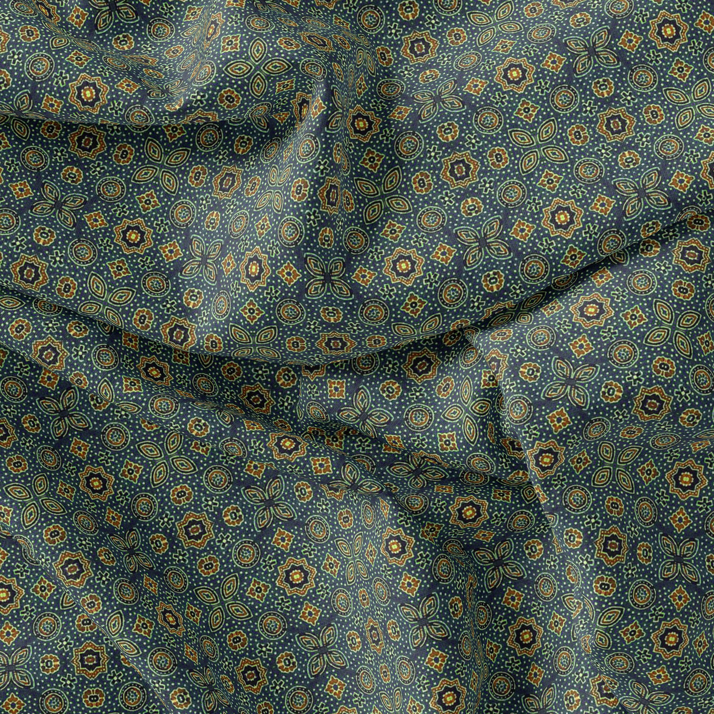 Stylized Medallion Motif Digital Printed Fabric - Tusser Silk - FAB VOGUE Studio®