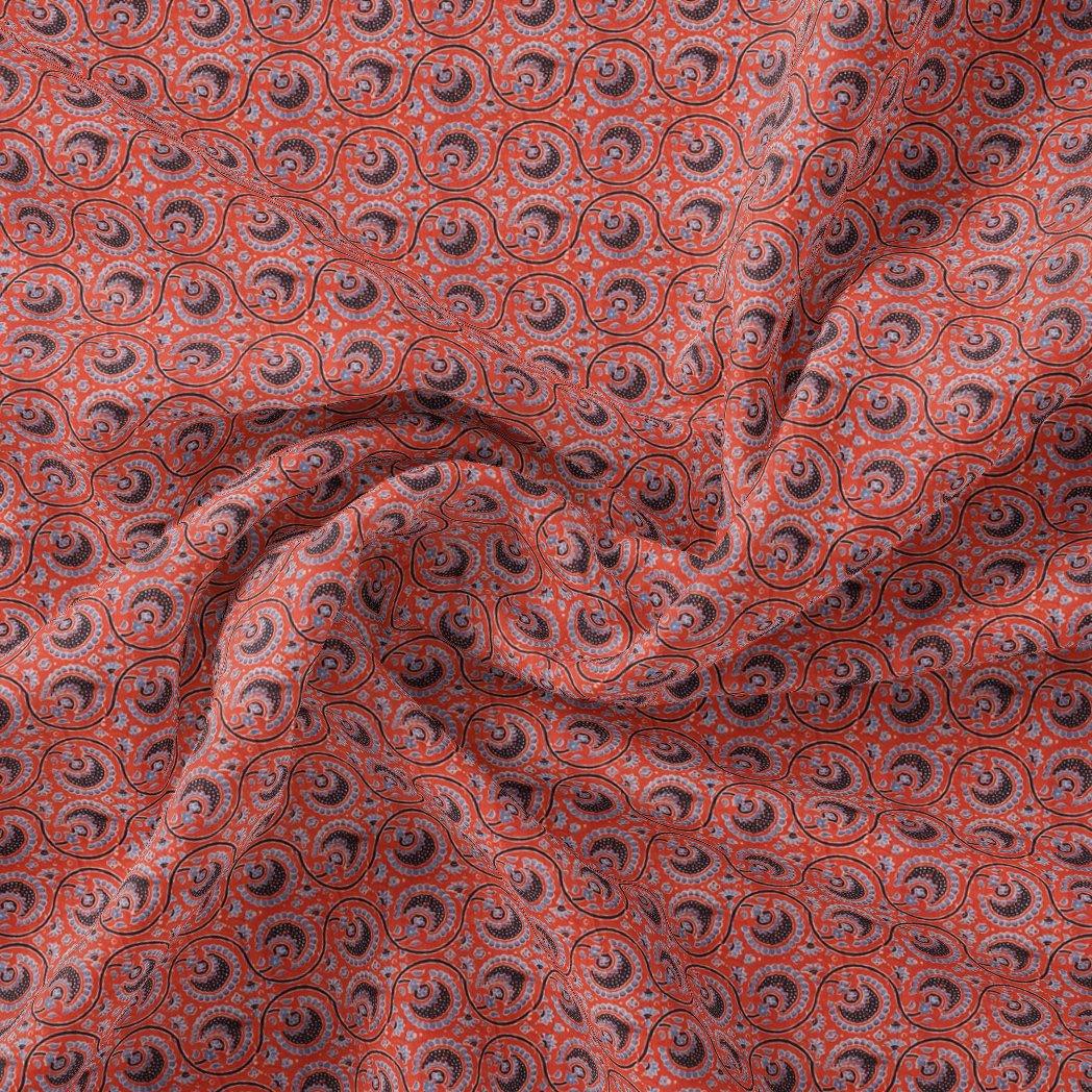 Decorative Quatrefoil With Red Flower Digital Printed Fabric - Tusser Silk - FAB VOGUE Studio®