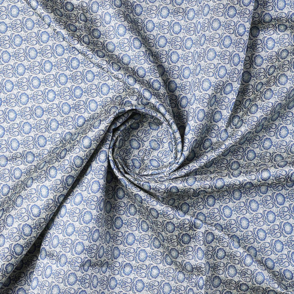 Tiny Blue Motif Allover Digital Printed Fabric - Tusser Silk - FAB VOGUE Studio®