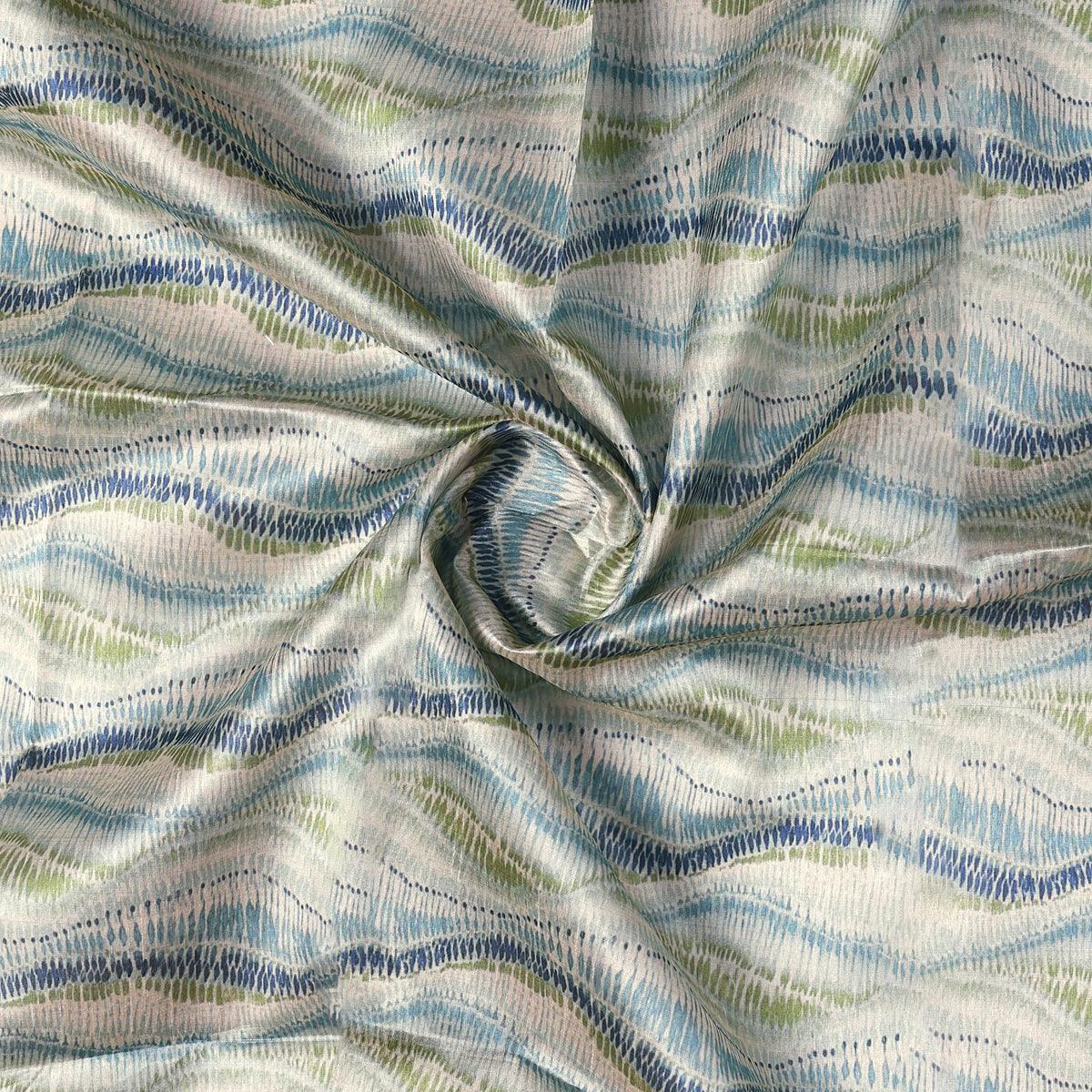 Green and Blue Leheriya Digital Printed Fabric - FAB VOGUE Studio®