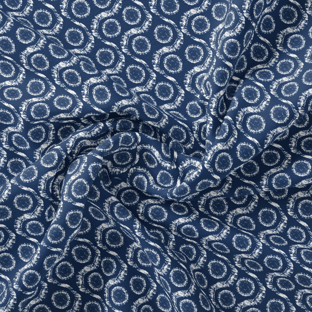 Seamless Vermicular Pattern With Blue Colour Digital Printed Fabric - Tusser Silk - FAB VOGUE Studio®