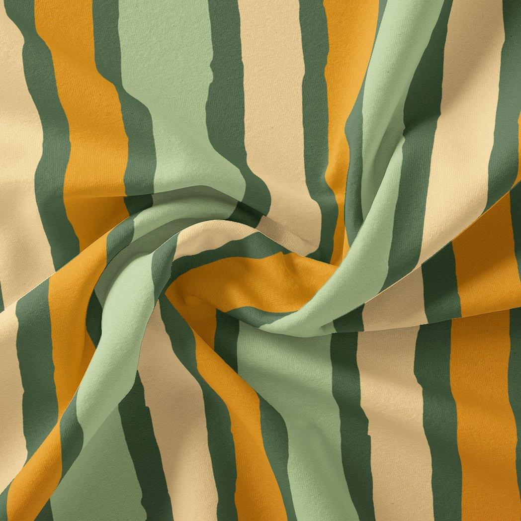 Yellow Green Stripes Digital Printed Fabric - Tusser Silk - FAB VOGUE Studio®