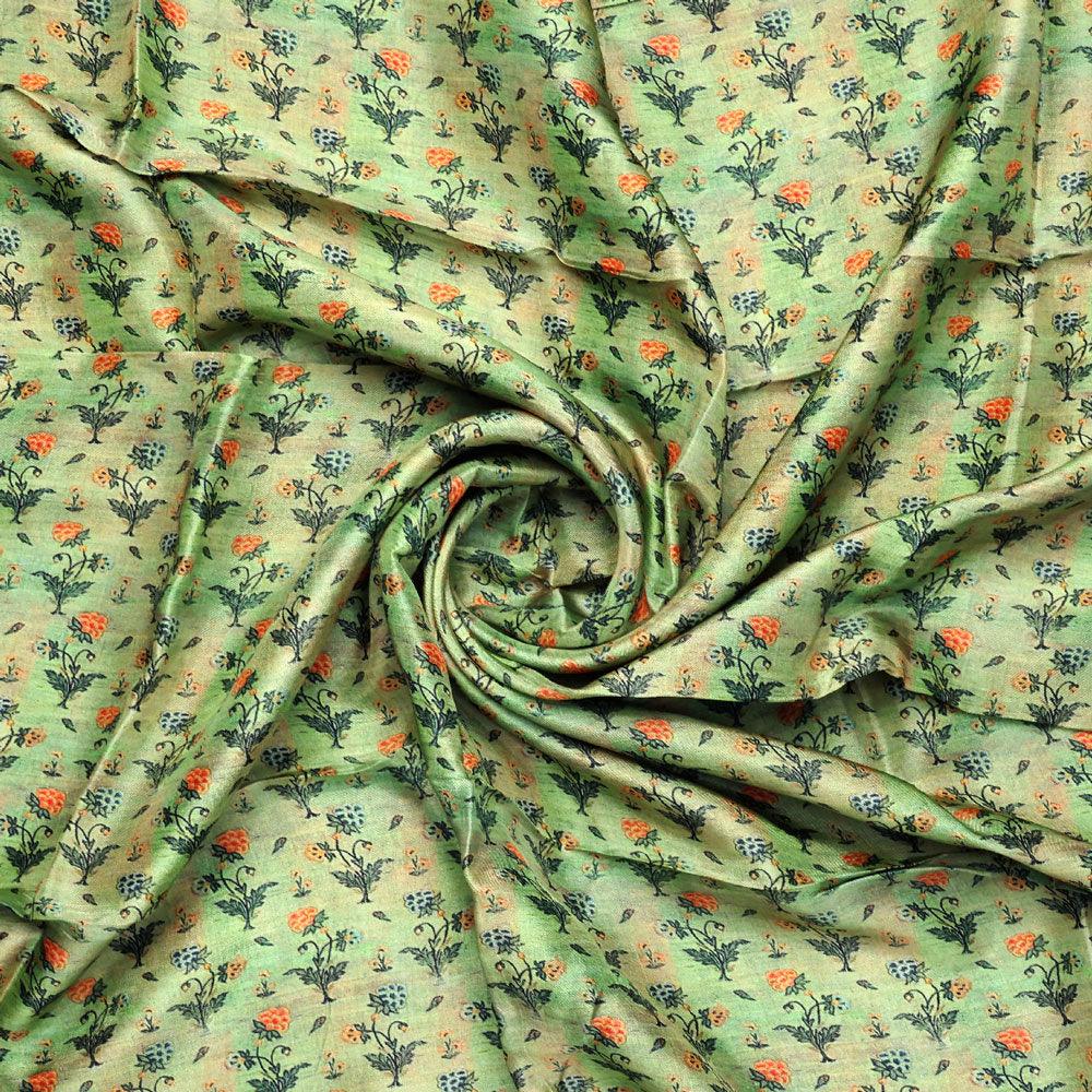 Beautiful Green Seamless Motif Flower Digital Printed Fabric - Upada Silk - FAB VOGUE Studio®