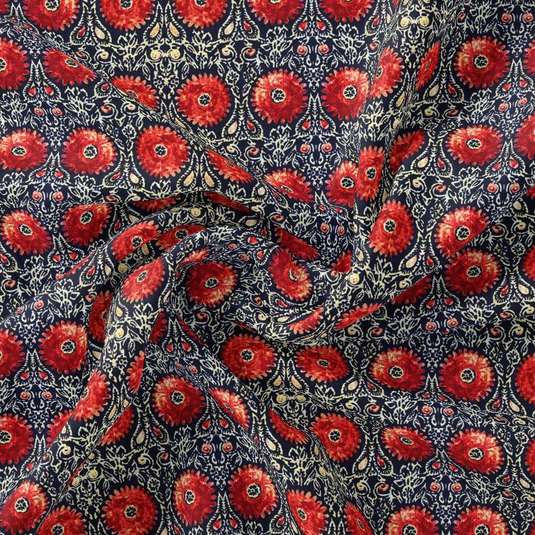 Cool Red Shiny Flower With Valley Digital Printed Fabric - Upada Silk - FAB VOGUE Studio®