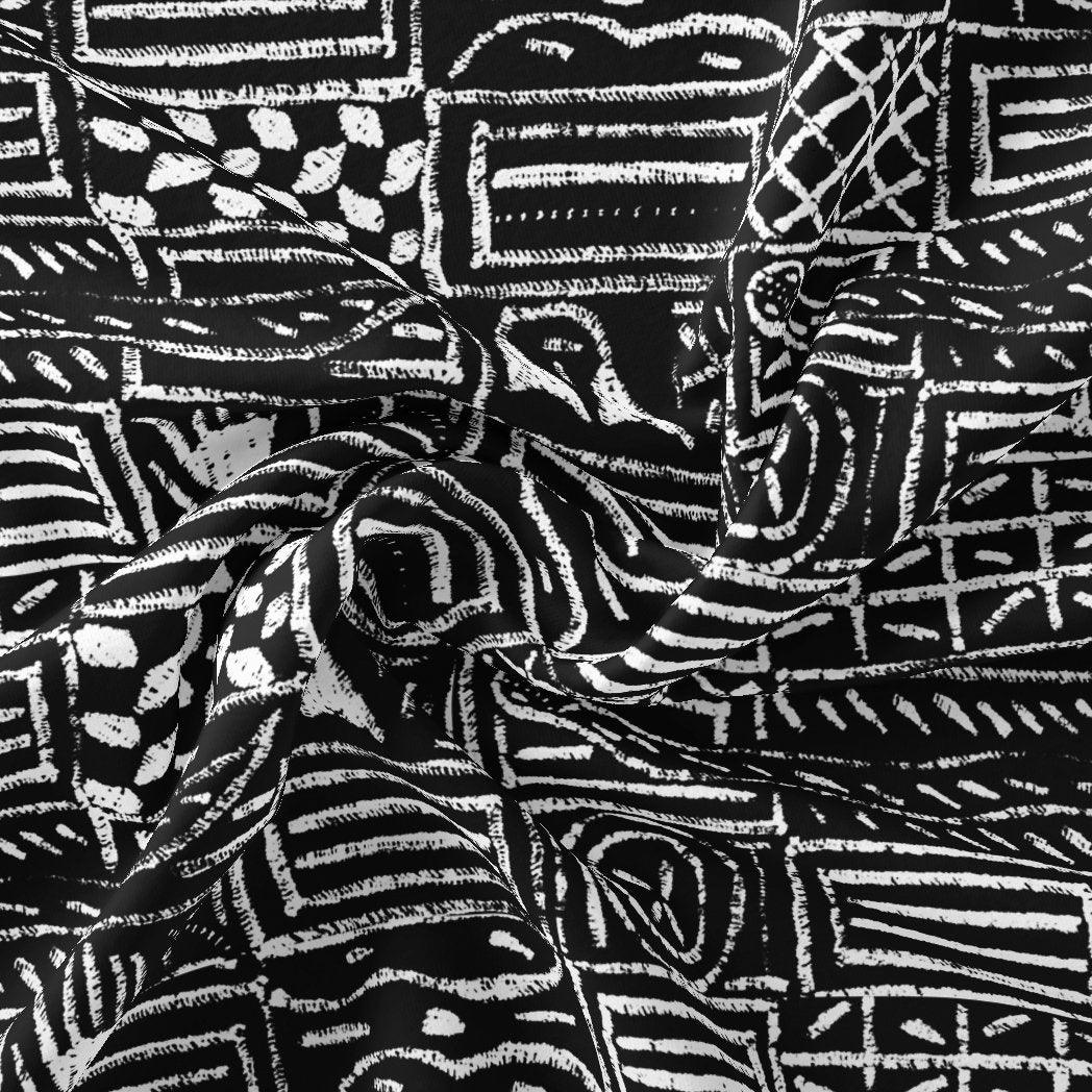 French Black And White Ghost Digital Printed Fabric - Upada Silk - FAB VOGUE Studio®