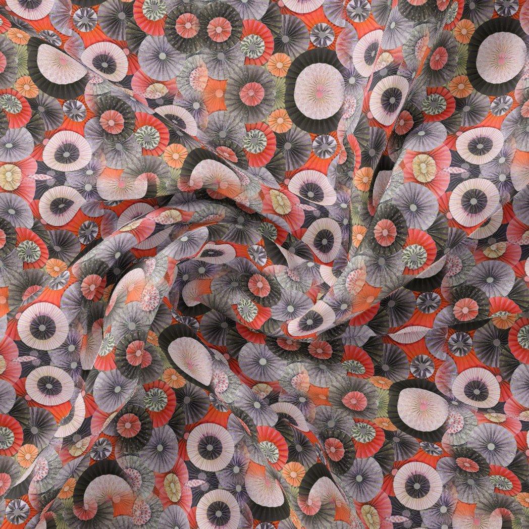 Glam Polished Multicolour Rounded Digital Printed Fabric - Upada Silk - FAB VOGUE Studio®