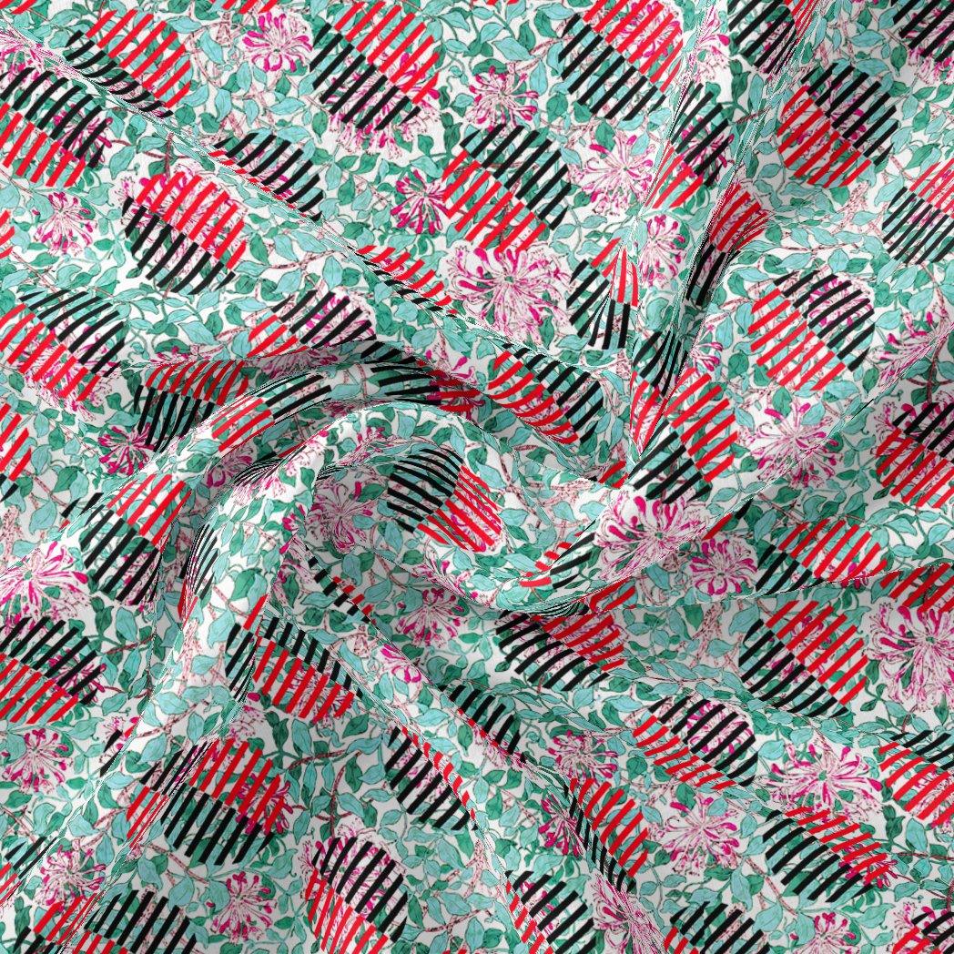 Romantic Valley Of Pink Flower Digital Printed Fabric - Upada Silk - FAB VOGUE Studio®