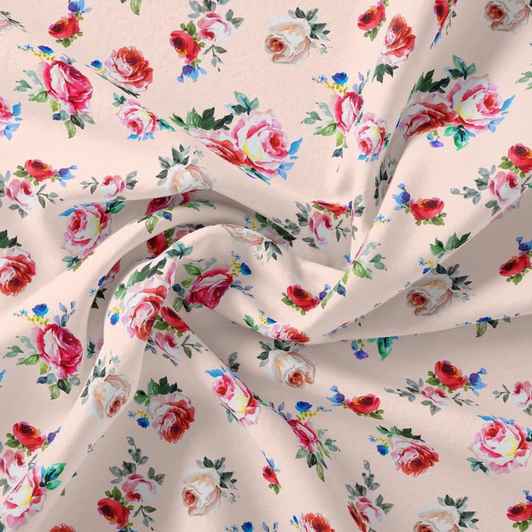 Exotic Blooms Water Color Cream Rose Digital Printed Fabric - Upada Silk - FAB VOGUE Studio®