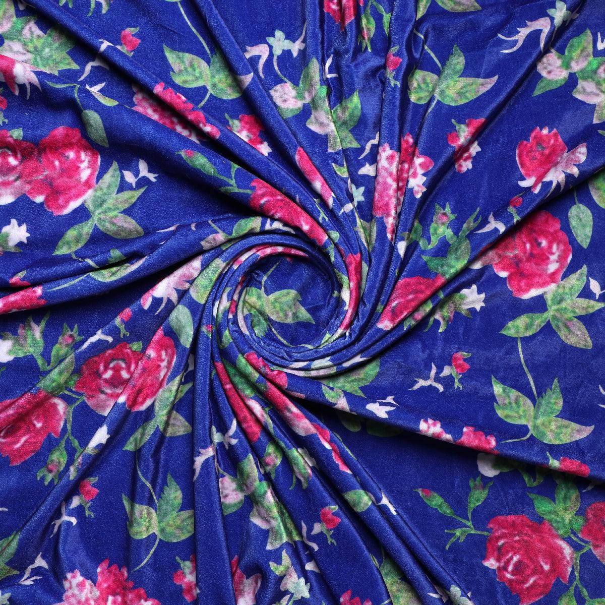 Blue Floral Pattern Velvet Printed Fabric - FAB VOGUE Studio®