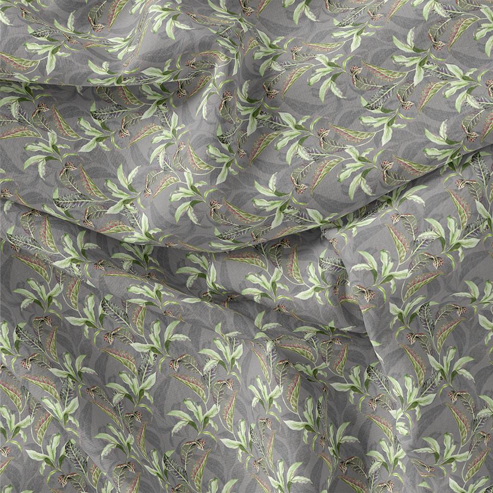 Pista Flower On Grey Digital Printed Fabric - Weightless - FAB VOGUE Studio®