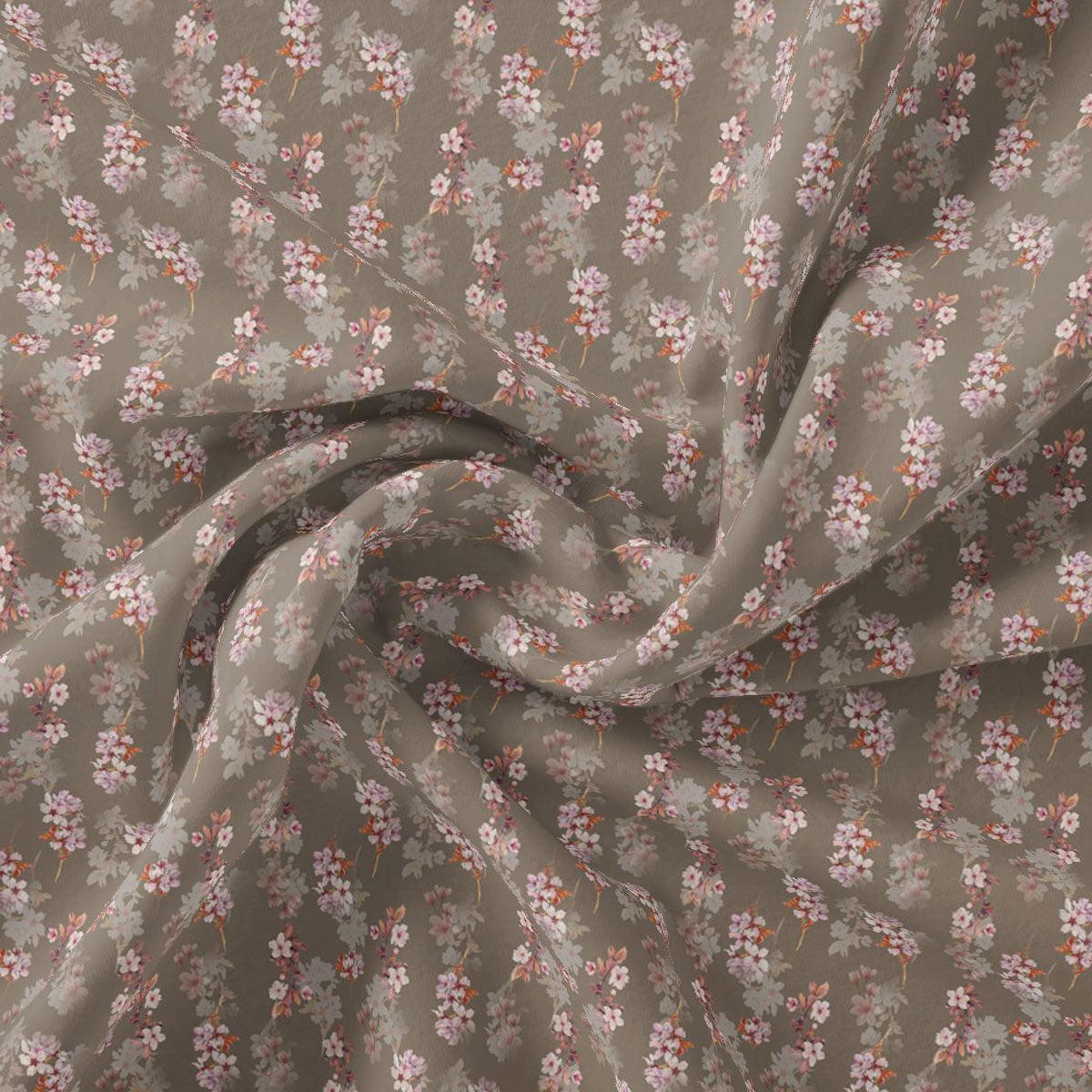 Brown Flower Weightless Printed Fabric - FAB VOGUE Studio®