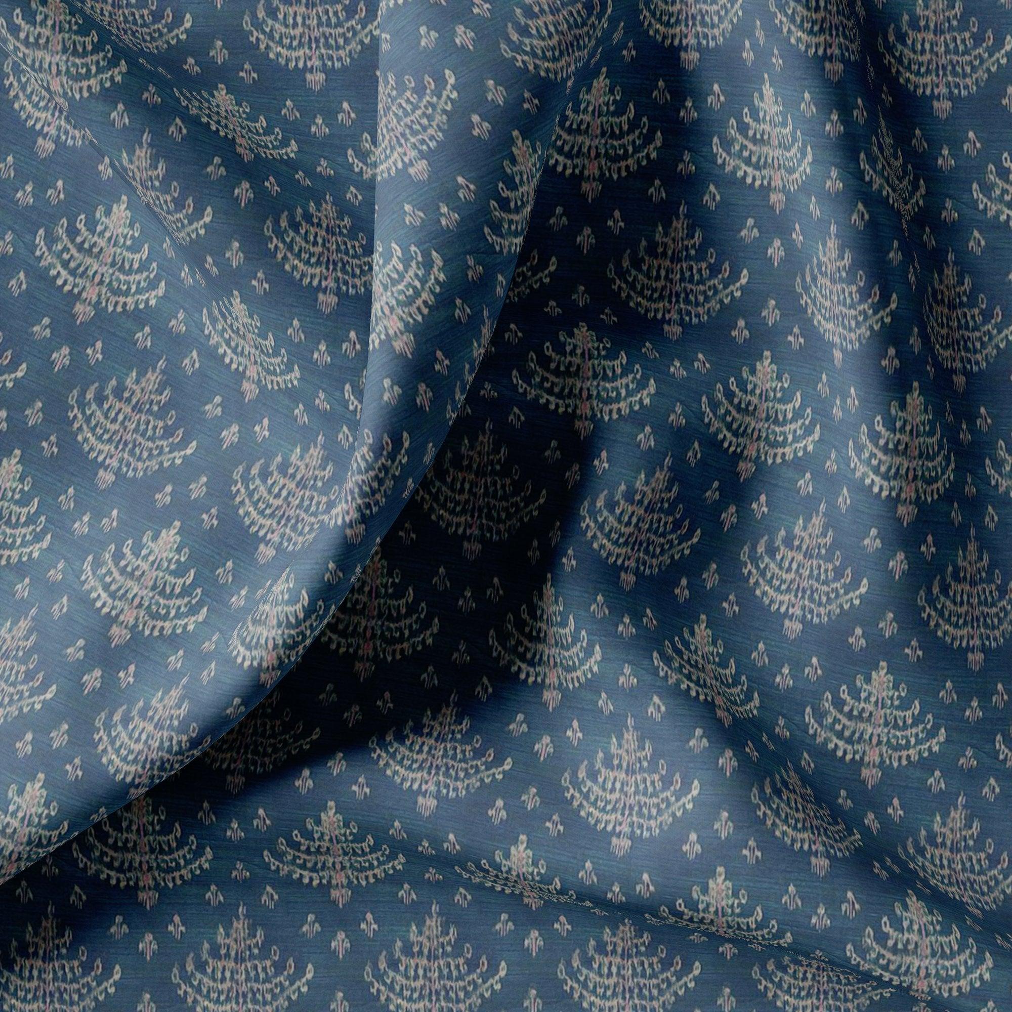 Suzani Over Blue Base Digital Printed Fabric - FAB VOGUE Studio®