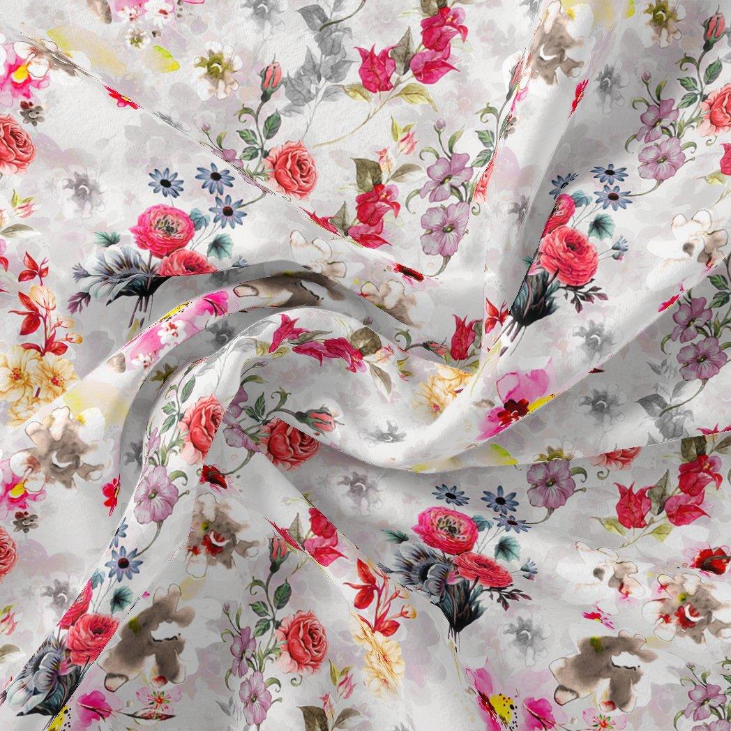 Beautifull Red And Pink Camellia Rose Of Branch Digital Printed Fabric - Weightless - FAB VOGUE Studio®