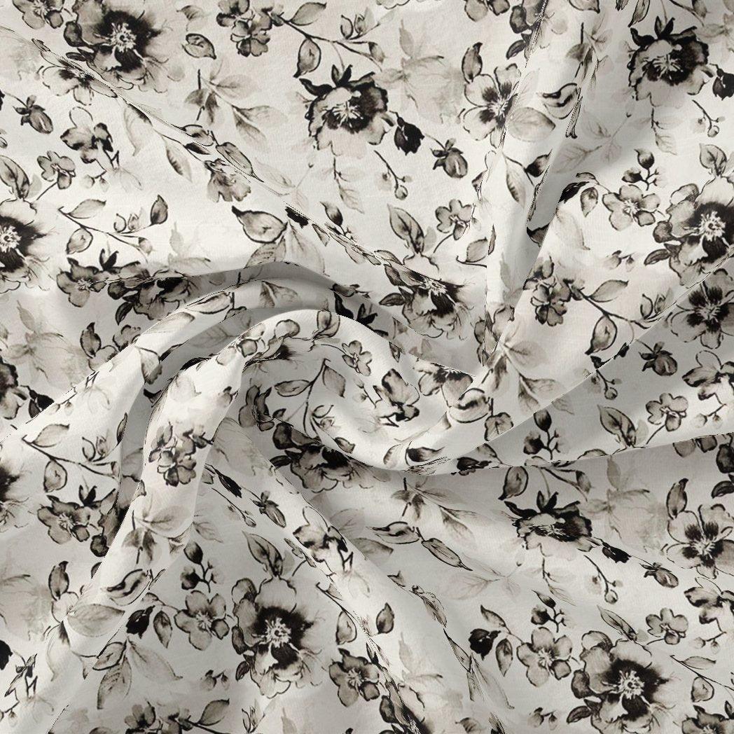 Black And White Orchid Digital Printed Fabric - Weightless - FAB VOGUE Studio®